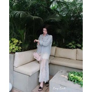 Set ren 3 chi tiết áo sơ mi chân váy ren và áo bra cao cấp dành cho nữ mặc đi chơi du lịch biển xinh - LL