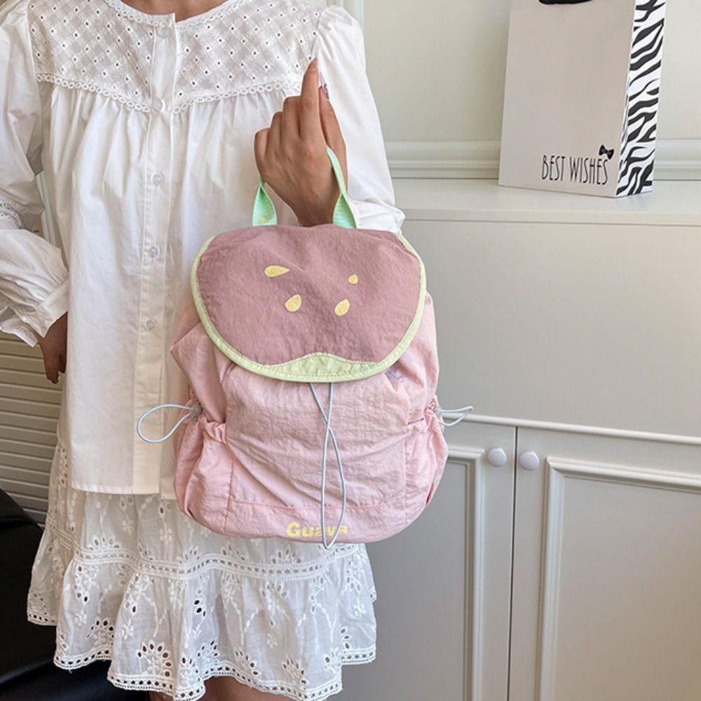 Ba lô dây rút ngoài trời FUHUIOT, Ba lô Nylon trái cây màu Dopamine phong cách Hàn Quốc, Túi sách đi lại thông thường Túi đeo vai đi bộ đường dài dung tích lớn cho bé gái