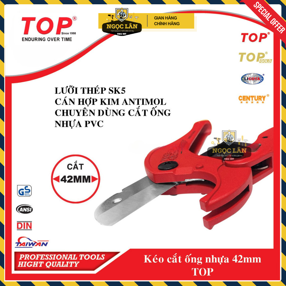 [Chính hãng TOP] Kéo Cắt Ống, Dao Cắt Ống Nhựa PVC TOP 42mm thép SK5 Hàng Đài Loan Cao Cấp