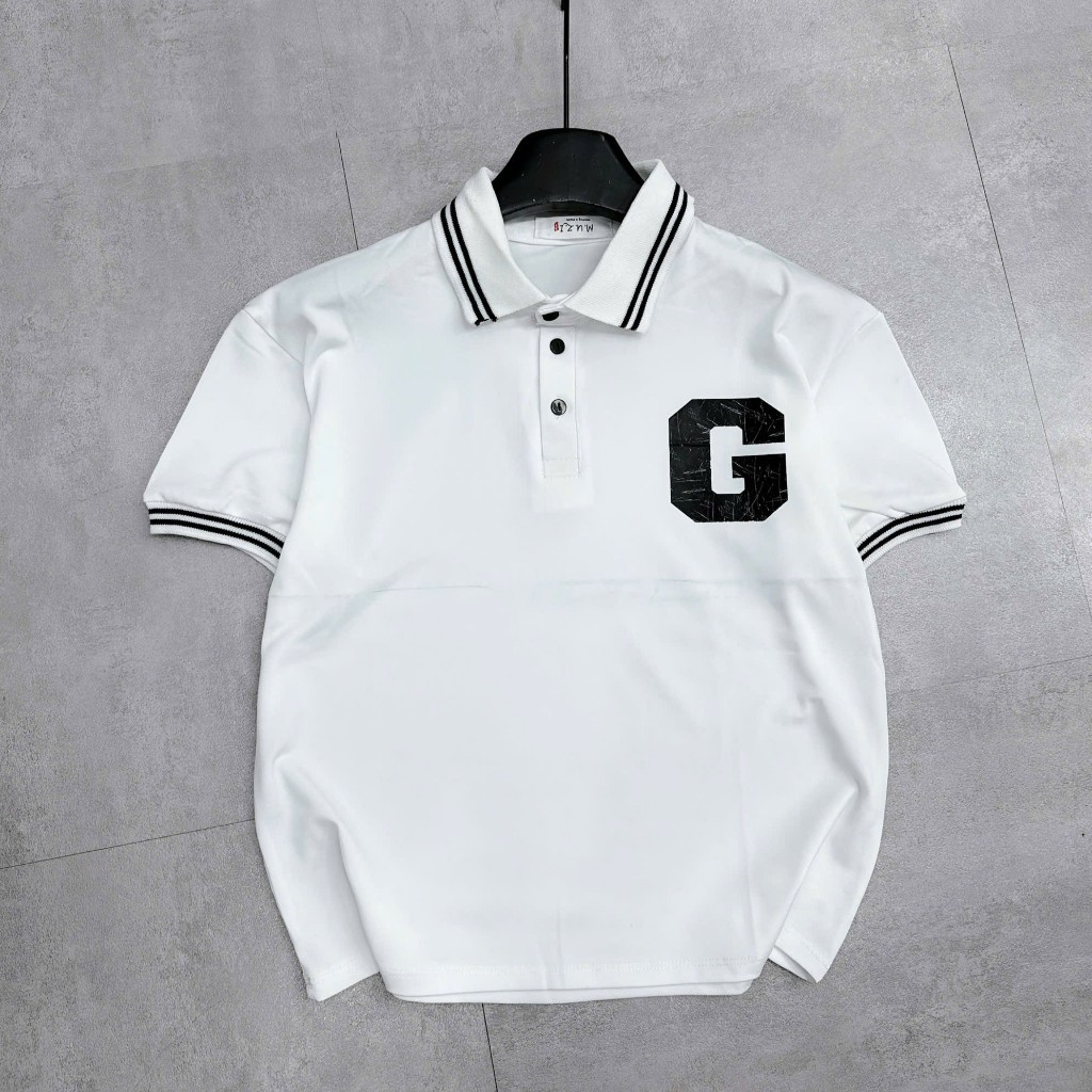 A Áo POLO Cho Bé Trai CHỮ G, Vải Cá Sấu Thông Hơi Cao Cấp Co Giãn 4 Chiều, 5 Màu, Size 17-65Kg A