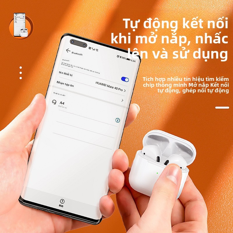 Tai Nghe Bluetooth Pro4 | Tai Nghe Không Dây Bán Trong Tai Mini Siêu Pin - Chống Ồn Hiệu Quả - Âm Thanh Sống Động - Đề Kháng Nước