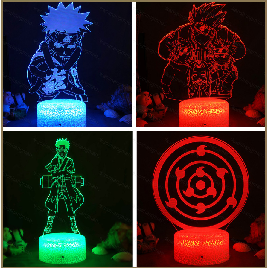HK1 Naruto Đèn Ngủ Anime 3D Đèn LED Từ Xa Sạc USB Cầu Vồng Chiếu Sáng Sharingan Trang Trí Nhà Quà Tặng KH1