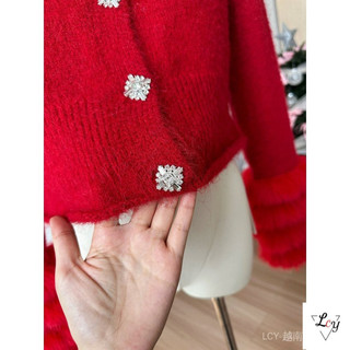 Áo cardigan dệt kim dáng ôm, thoáng mát, thời trang mùa đông mới dành cho nữ, trang phục Tết hợp xu, áo len ấm áp tay dài.