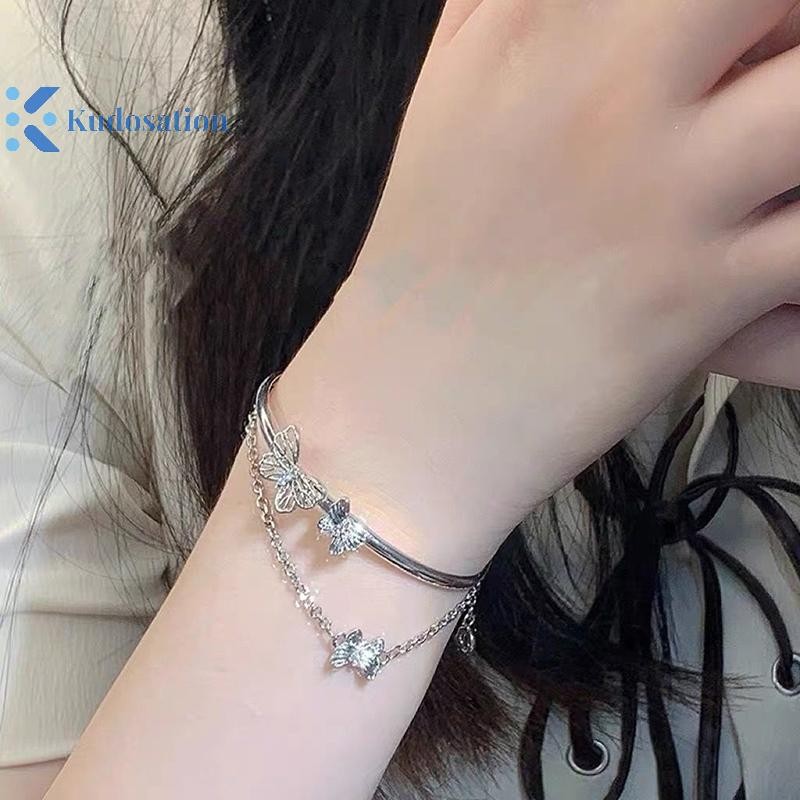 Kudosation Hai Lớp Thiết Kế Dây Xích Vòng Tay sel Có Thể Điều Chỉnh Mở Vòng Tay Sáng Dây Chuyền Tính Khí Phù Hợp Với Vòng Tay Trang Sức Cho Nữ Phụ Kiện Trang Sức