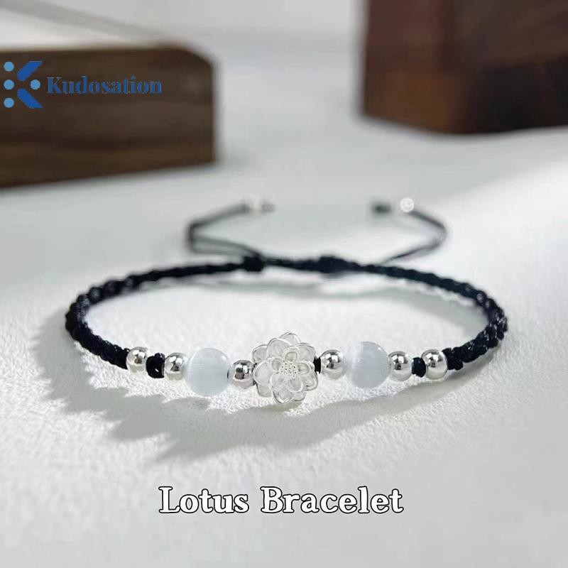 Kudosation Retro Phong Cách Trung Hoa Có Thể Điều Chỉnh Handmade Bím Vòng Tay Cho Nữ Cô Gái Thời Trang Hoa Sen Đính Hạt Vòng Tay Trang Sức Quà Tặng