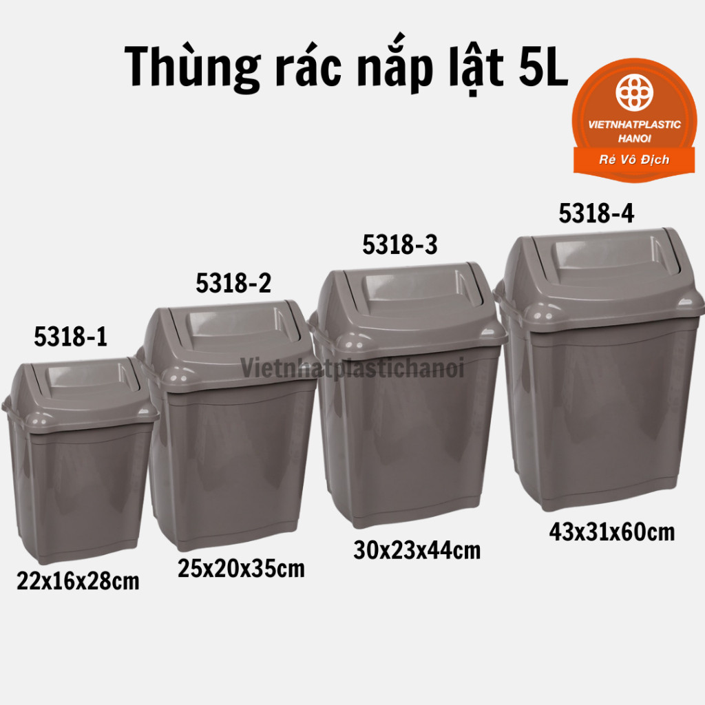 Thùng rác nhựa nắp lật đủ kích cỡ 5L/8L/15L/26L/42L- 5318 AMIZIN