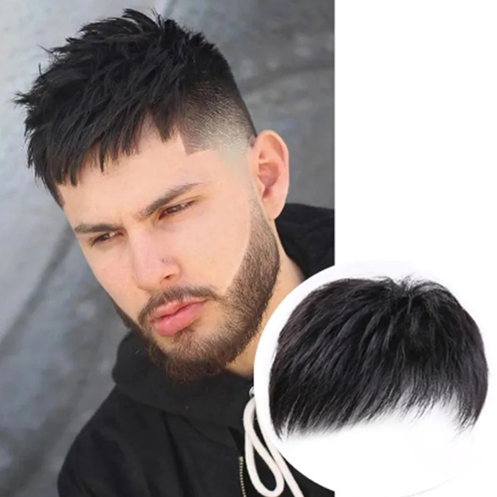 Tóc giả miếng toupee đen cho nam, mềm mại thoáng khí không mùi, phù hợp nam hói