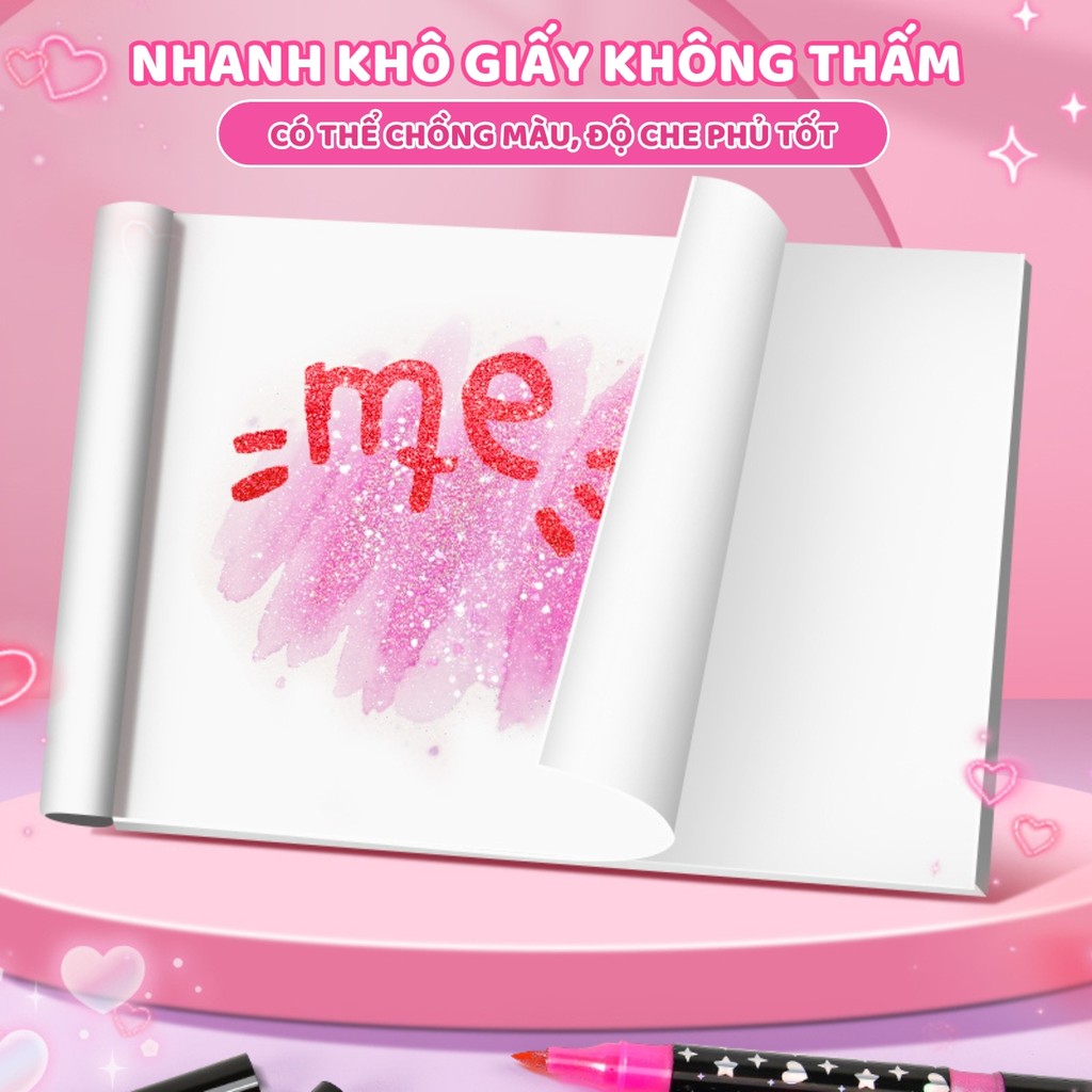 Hộp Bút Nhũ Kim Tuyến 2 Đầu Mềm Markers - Bút Lông Màu 72 Màu Sắc An Toàn Cho Trẻ Em