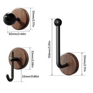 Móc treo tường PWSSEND, Móc lưu trữ treo tường bằng gỗ đen trắng, Bắc Âu Không có máy khoan Chống thấm nước Tự dính Móc treo trang trí