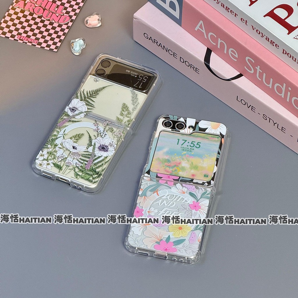 Ốp Điện Thoại Thích Hợp Cho Samsung Galaxy ZFlip7 Mới Tươi Nhiều Màu Sắc Hoa Từ Giá Đỡ Gấp Vỏ Cho ZFlip 7 6 5 4 3 5G Dây Bảo Vệ