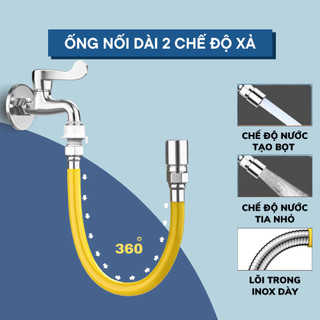 Vòi Nối Dài Tăng Áp Xoay 360° 2 Chế Độ Xịt – Lõi Van Inox Chống Gỉ | 360° Rotating Faucet Extension, 2 Spray Modes