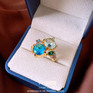 Nhẫn nữ thiết kế hình học sáng tạo với đá zircon nhiều màu sắc, phong cách châu Âu và Mỹ