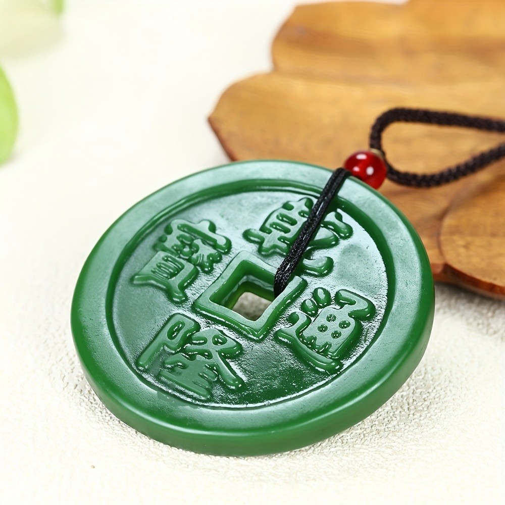 Mặt Dây Chuyền Jasper Cổ Tiền Màu Xanh Lá, Quà Tặng Sang Trọng Cho Bạn Bè