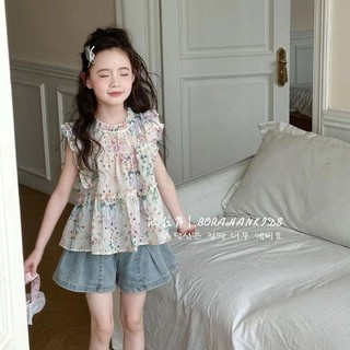 Áo sơ mi hoa nhí bé gái tay bèo công chúa mùa hè phong cách Hàn dễ thương