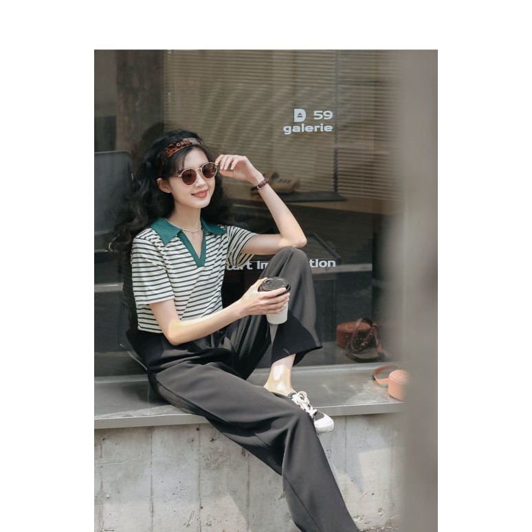 Mutu Nhật Bản Retro Polo cổ sọc, áo thun nữ, xu hướng thời trang hè mới nhất 2025