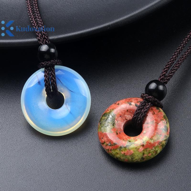 Kudosation Pha Lê Mã Não Đá Hòa Bình Khóa Vòng Cổ Hạt dẻ Dệt Mặt Dây Chuyền Nam Nữ Trang Sức Quà Tặng Nhỏ