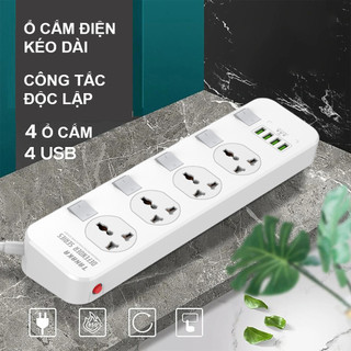 Ổ Cắm Điện Tanaka TNK-OD4424 - 2500W - 4 lỗ cắm điện + 4 cổng USB - Bảo hành chính hãng 12 tháng