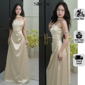 Đầm Lụa Dự Tiệc Dáng Dài Sang Chảnh NV653 Váy Lụa Dự Tiệc Cưới Tà Chéo Cổ Sang Trọng Nữ Women Dress
