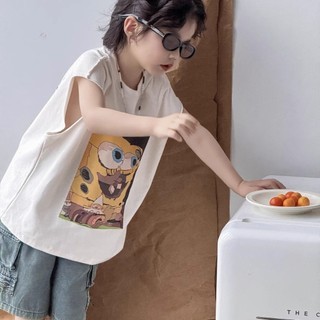 Mùa Hè Phong Cách Mới Bé Trai Đẹp Trai Hoạt Hình Không Tay Áo Thun Trẻ Em Thời Trang In Chữ Áo Vest Bé Top