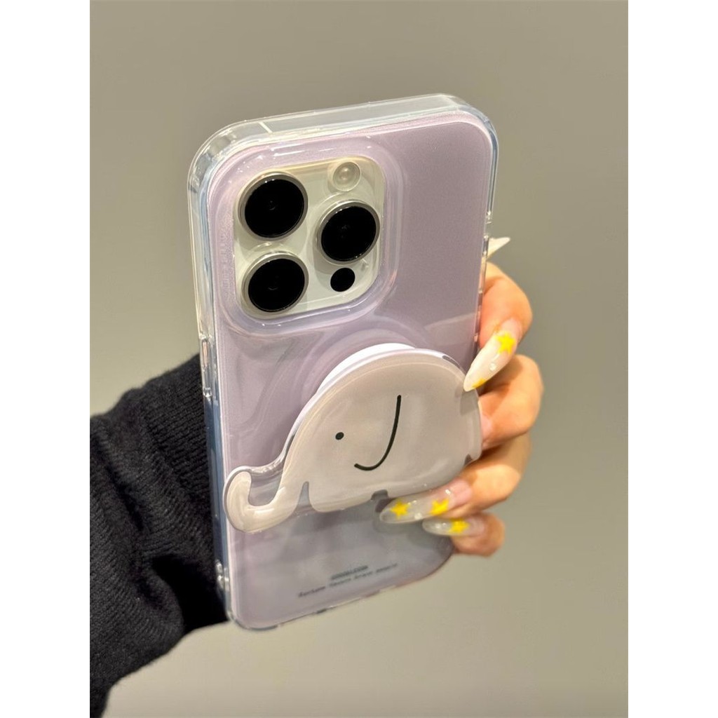 【✨Spot】[Ốp điện thoại màu tím + Chân đế hình voi]ốp lưng iphone 16promax /15pro/14plus/13, chống sốc