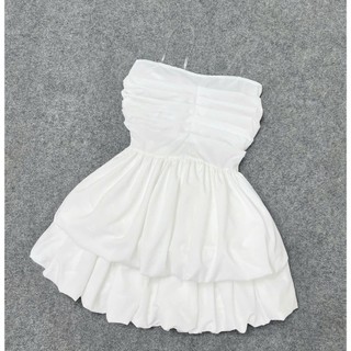Set đồ bigsize nữ 2 món gồm áo kiểu cúp ngực chấm bi có dây trong và váy bí dáng xòe bồng có lưng chun - SET(A186+CV413)