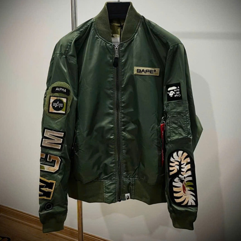 Áo Bomber Cá Mập Bape Xanh Rêu KCloset Áo Khoác Gió Dù 2 Lớp Dày Dặn Dáng Rộng Nam Nữ NA974