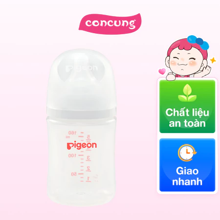 Bình sữa Pigeon PP chính hãng chống đầy hơi cổ rộng 160ml cho bé sơ sinh núm ti siêu mềm chống sặc
