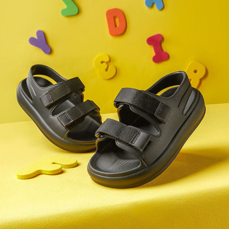 Cheerful Mario giày sandal Sinh Viên Bé Trai Đen Velcro Đế Mềm Chống Trơn Trượt Thoáng Khí Mùa Hè Ngoài Trời Bé Gái Dép quai hậu Trẻ Em
