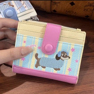 Ví đựng tiền xu WEAVELYF, Ví ngắn hình chó hoạt hình có dây kéo, Túi đựng thẻ in hình Dopamine màu PU Dachshund phong cách Hàn Quốc dành cho nữ Cô gái