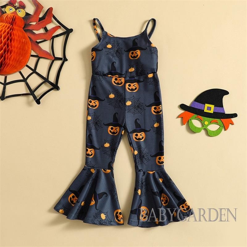 1-5 tuổi Halloween Tập Đi Bé Gái Áo liền quần Không Tay Spaghetti Dây Cao Cấp Một Mảnh Viền loe Body