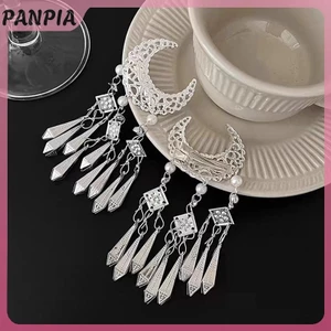 PNPIA-Ethnic Tua Rua Chuông Âm Thanh Mặt Trăng Họa Tiết Kẹp Tóc Cho Nữ Trang Sức Tóc Tối Giản Phụ Kiện