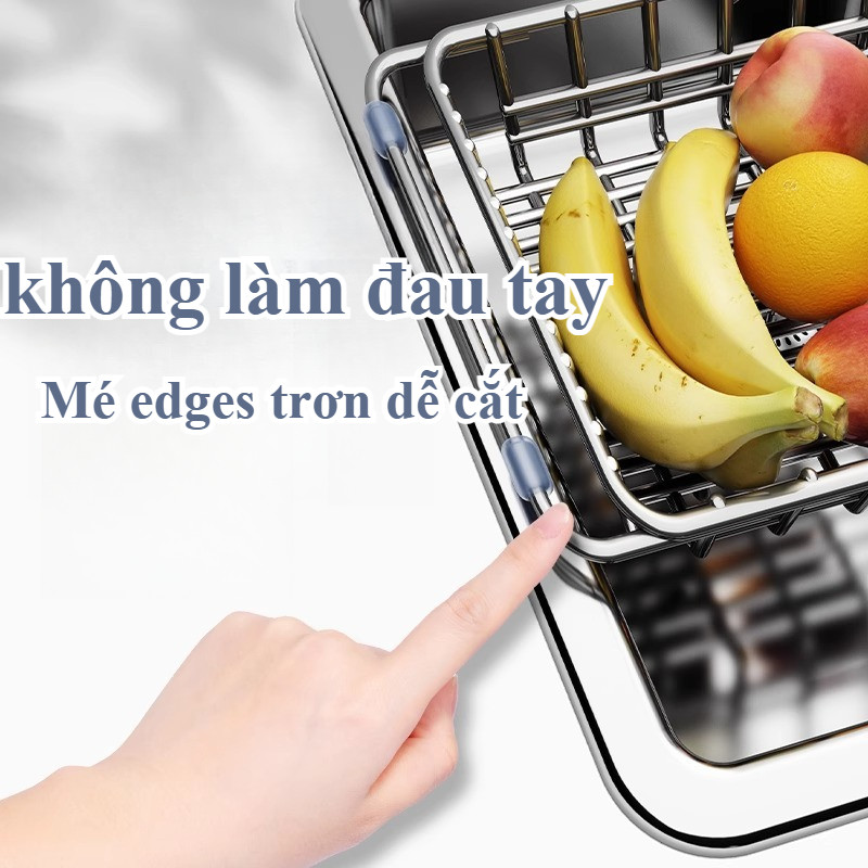 Rổ Gác Bồn Rửa Bát Đa Năng, Retractable, đệm silicone chống trượt, thoát nước nhanh