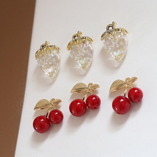 Dễ Thương Trắng Mờ Dâu Đỏ Anh Đào Trái Cây Mặt Dây Chuyền diy Handmade Trang Sức Bông Tai Chất Liệu