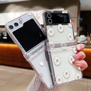 Hoa Cúc Họa Tiết Tình Yêu Trong Suốt Dành Cho Samsung Galaxy Z Flip 6 Flip 5 Flip 4 Flip 3 Full Bản Lề Trong Suốt Cứng PC Gấp Ốp điện thoại Cho Samsung Z Flip6 Flip5 Flip4 Flip3