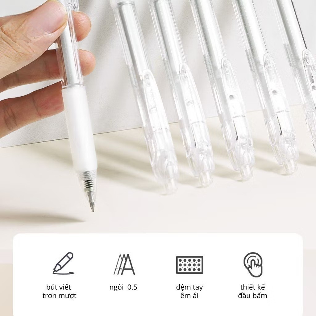 Bút bi gel, Bút bi bấm mực màu đen Deli A507B vỏ trong suốt ngòi 0.5mm