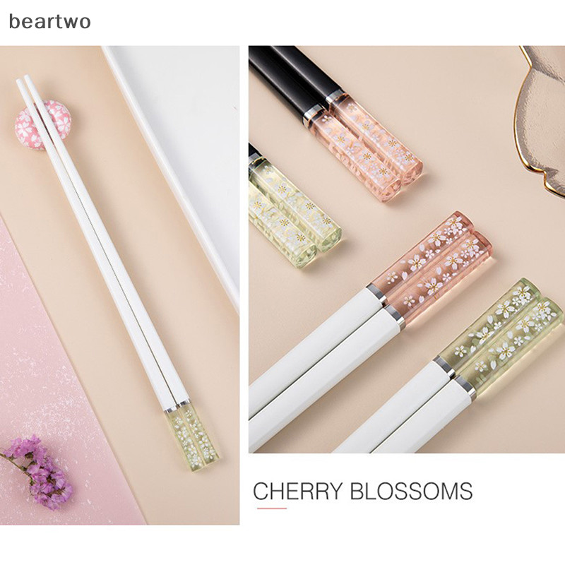 < Beartwo > Đũa hợp kim hoa anh đào màu hổ phách Bộ đồ ăn có thể tái sử dụng Nữ