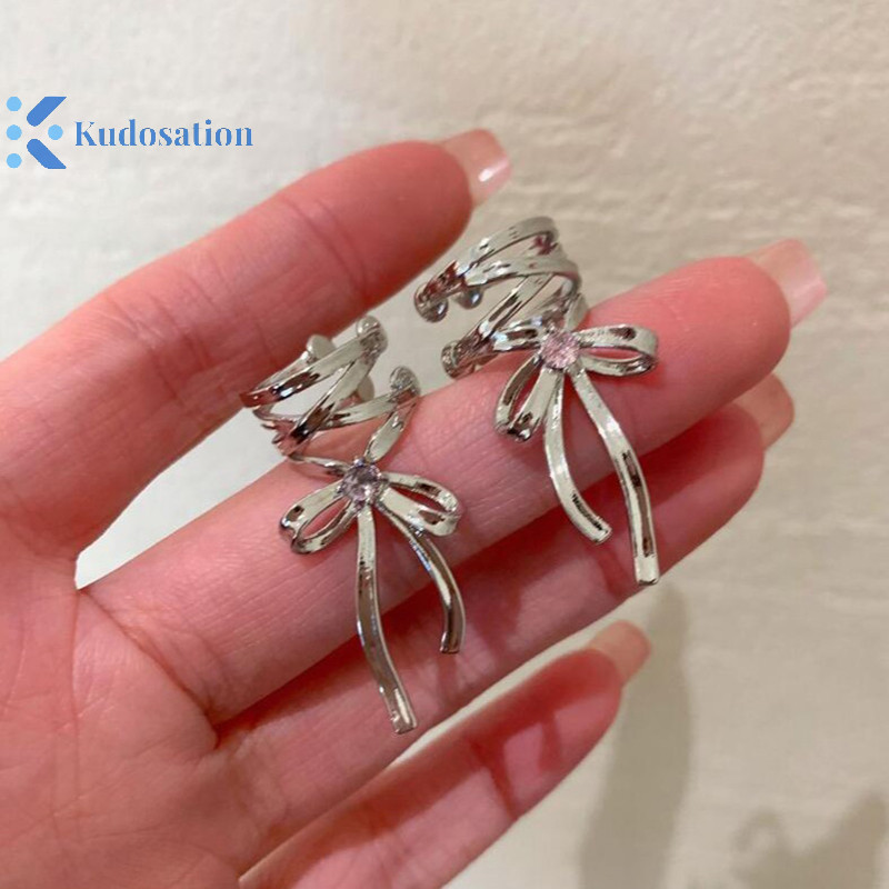Kudosation Đơn Giản Rỗng Sling Nơ Kẹp Tai Cho Nữ Ngọt Ngào Mát Cổ Tích Phong Cách Đơn Giản Tinh Tế Xương Tai Bông Tai Quà Tặng