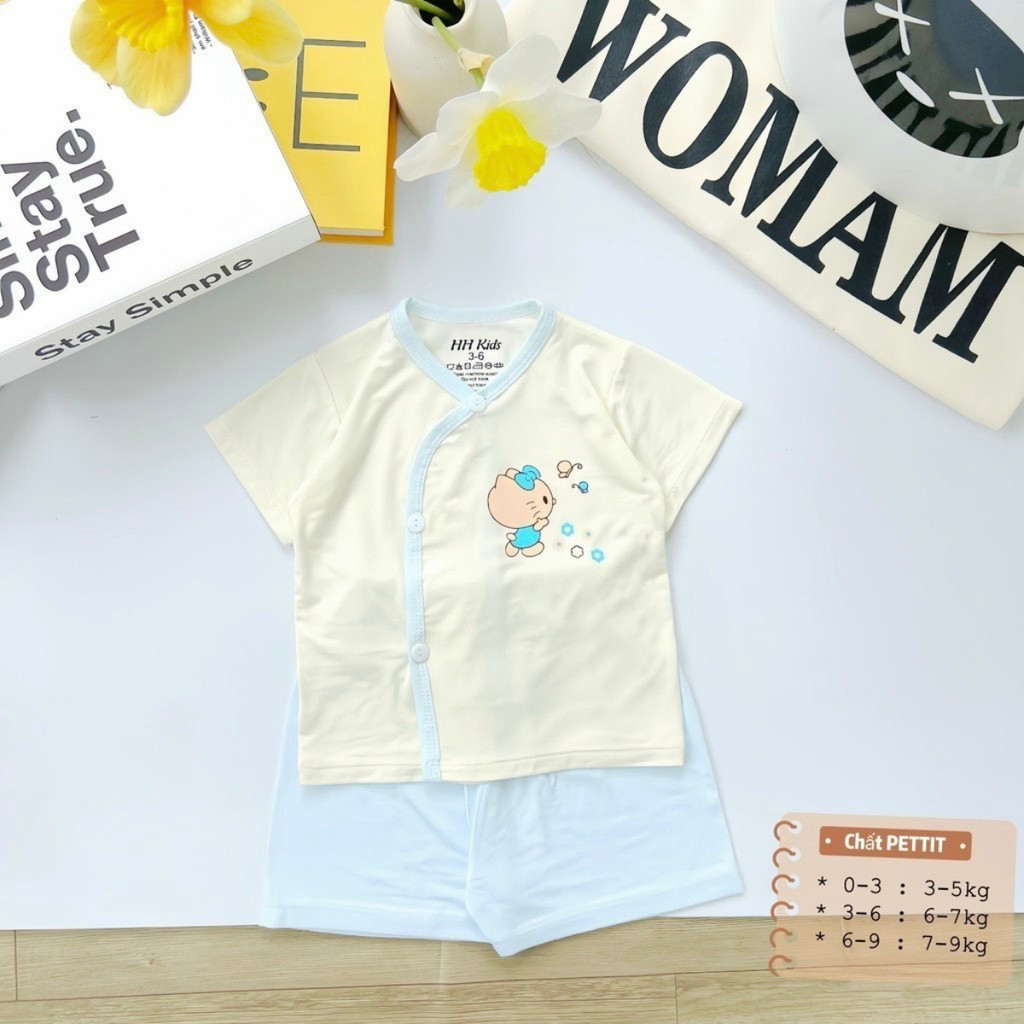 Set 2/3/5 bộ thun lạnh cộc tay cho bé sơ sinh 3-9kg chất vải thun lạnh màu mềm mịn mát  HH-CL09 Đậu Đậu Store