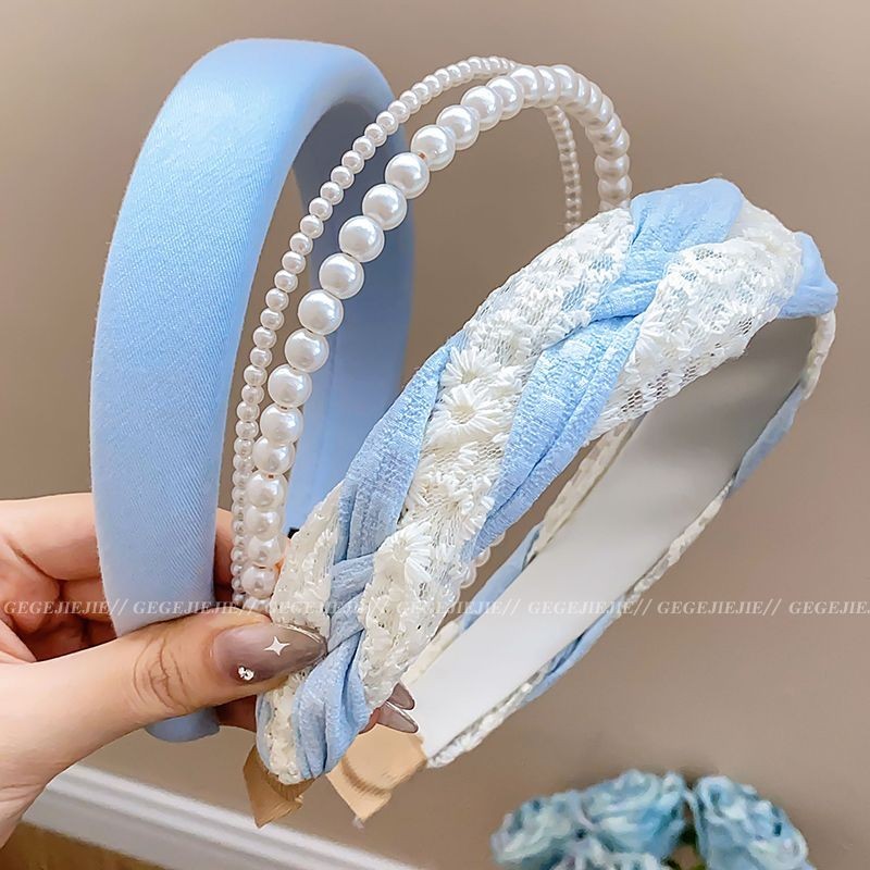 Băng Đô Cao Cấp Màu Xanh Dương Viền Rộng Rửa Mặt Sang Trọng Tất Cả Trận Đấu Bấm Tóc Nữ