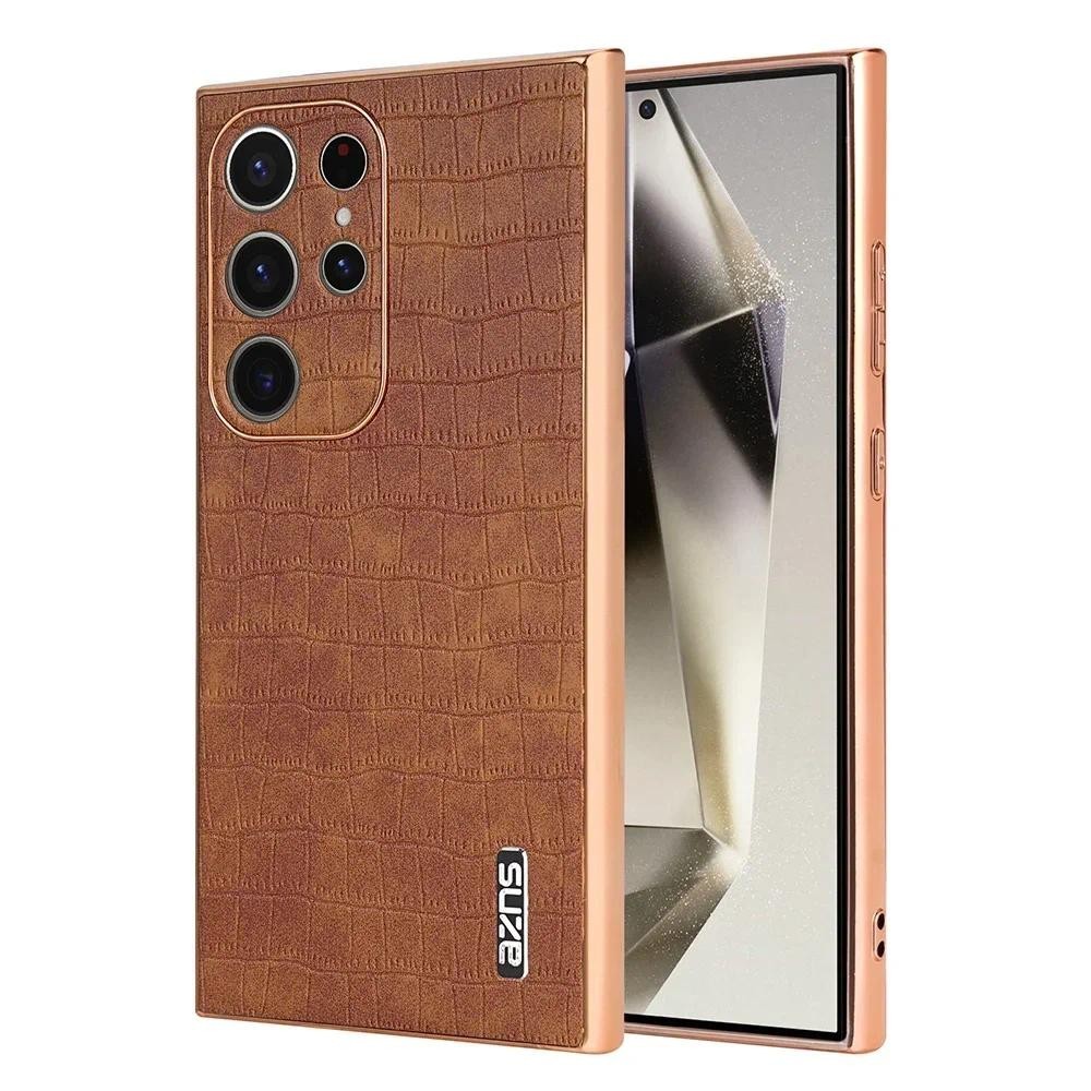 Ốp Da Cá Sấu Mạ Sang Trọng Cho Samsung Galaxy S24 Ultra S23 S21 FE S22 Plus Ống Kính Máy Ảnh Vỏ Điện Thoại Chống Sốc