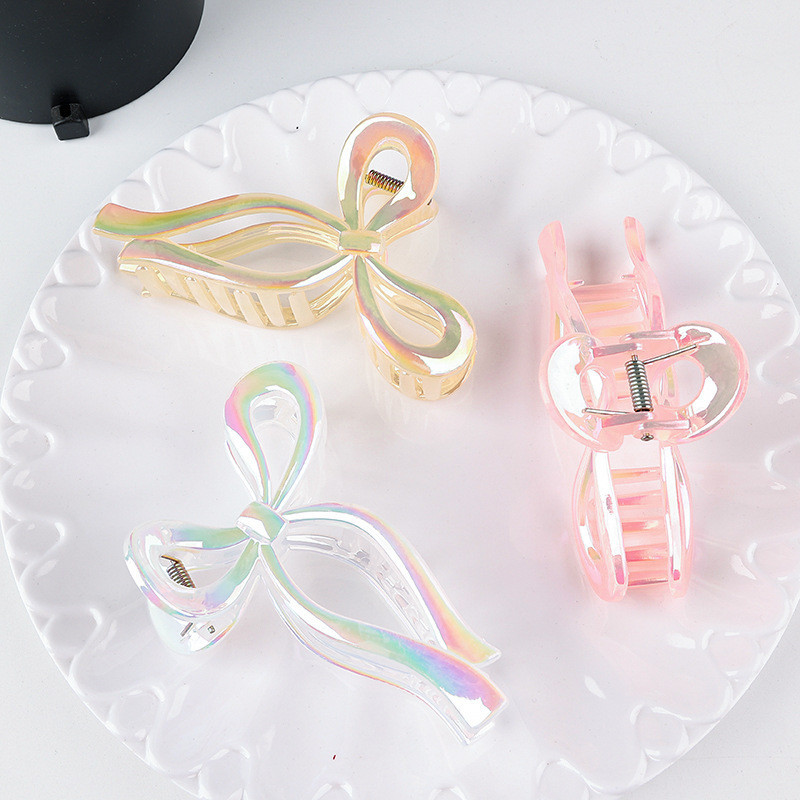 [Yunyuan] Gương lấp lánh Peach Pink Nữ Nơ Tóc Màu Thạch Ba Chiều Phụ Kiện Tóc Nữ Dễ Thương