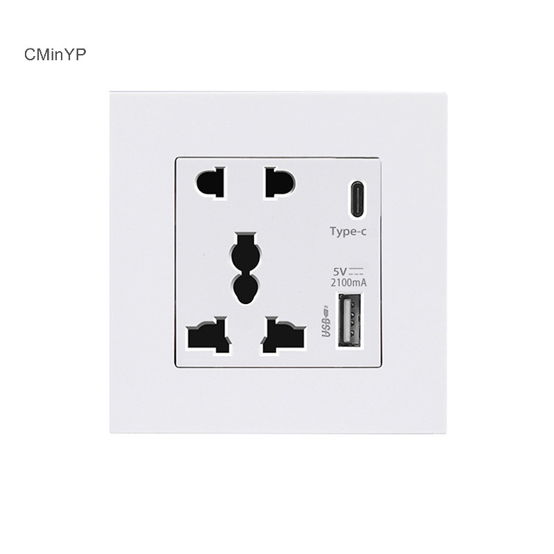 Cminyp Power 2100MA Ổ cắm USB Bảng điều khiển thủy tinh pha lê 13A UK Wall Type C Ổ cắm giao diện Glory