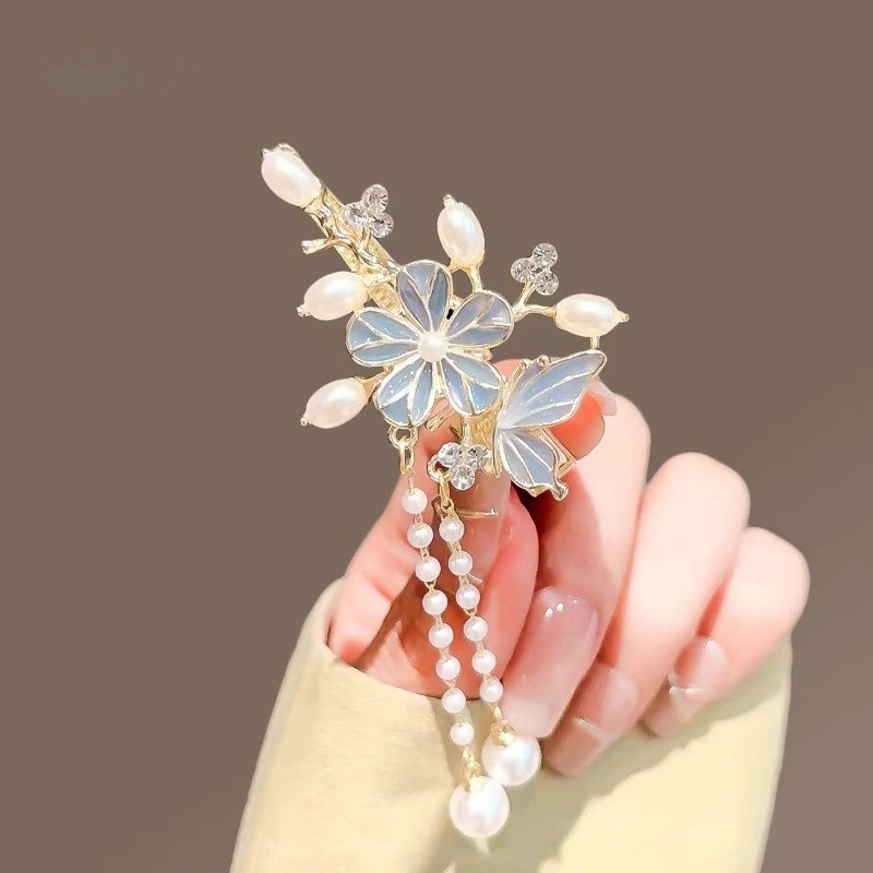 Mauropoli [Sẵn Sàng] Kẹp Bên Tua Rua Bướm Cổ Kẹp Mỏ Vịt Tinh Tế Đơn Giản Cao Cấp Cảm Giác Nổ Kẹp Tóc Gãy Kẹp Tóc Trung Quốc