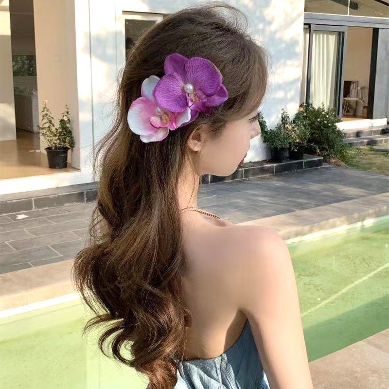 [Yunyuan] Không Khí Cao Cấp Hào Quang Phalaenopsis Hoa Kẹp Tóc Cô Gái Trái Tim Bên Kẹp Tóc Trang Trí Hình Hoa Mũ Đội Đầu