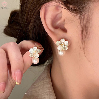 [Pcwkkef] 1 Cặp Hoa Ngọt Ngào Men Ngọc Trai Mặt Dây Chuyền Bông Tai Dành Cho Nữ Bé Gái Phụ Kiện Trang Sức Thời Trang Cá Tính Bông Tai Đa Năng Mới