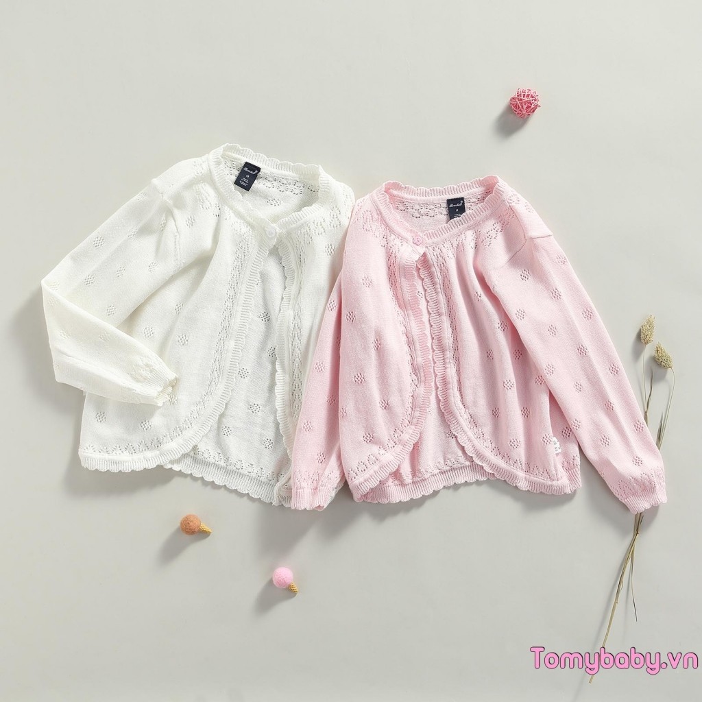 Áo len Cardigan trẻ em bé gái dài tay dễ thương cổ tròn có nút lên áo len dệt kim