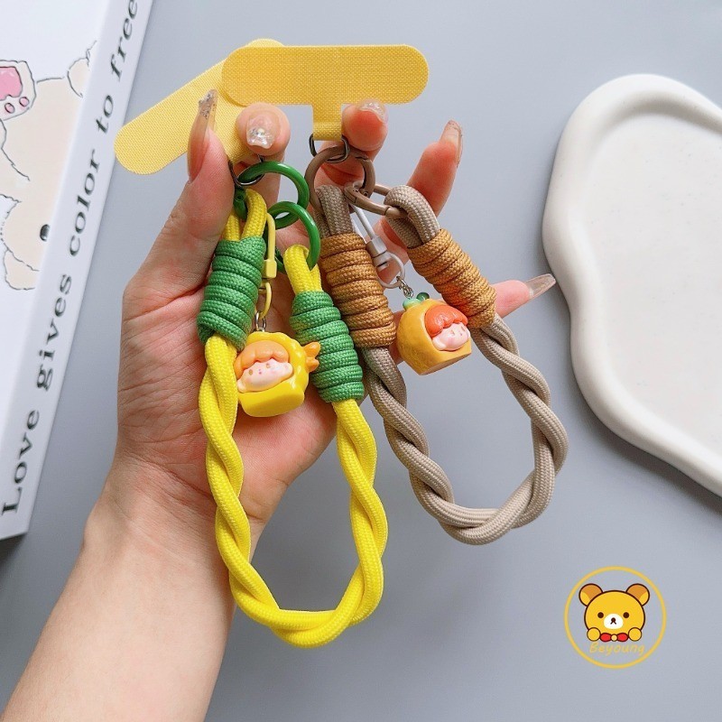 Dây buộc ngắn nhiều màu xoắn cổ tay, mặt hoạt hình cô gái trái cây, chống thất lạc, chống rơi, cá tính, vỏ điện thoại di động