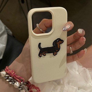 Ốp điện thoại thêu da màu trơn tiên tiến Dachshund cho iPhone16 15 14 13 12 11 Pro MAX IXS MAX XR XS Vỏ mềm bảo vệ Camera chống sốc