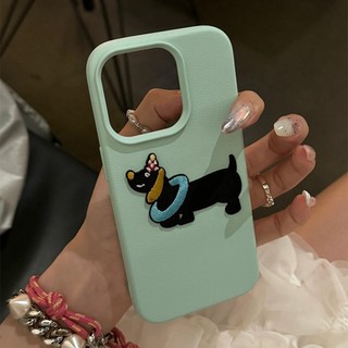 Ốp điện thoại thêu da màu trơn tiên tiến Dachshund cho iPhone16 15 14 13 12 11 Pro MAX IXS MAX XR XS Vỏ mềm bảo vệ Camera chống sốc