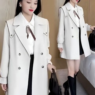 Áo Khoác Gió 2024 Xuân Thu Phong Cách Mới Giữa Chiều Dài Thêu Anh Nhỏ Cao Cấp Tính Khí Phong Cách Hàn Quốc Áo Khoác Nữ